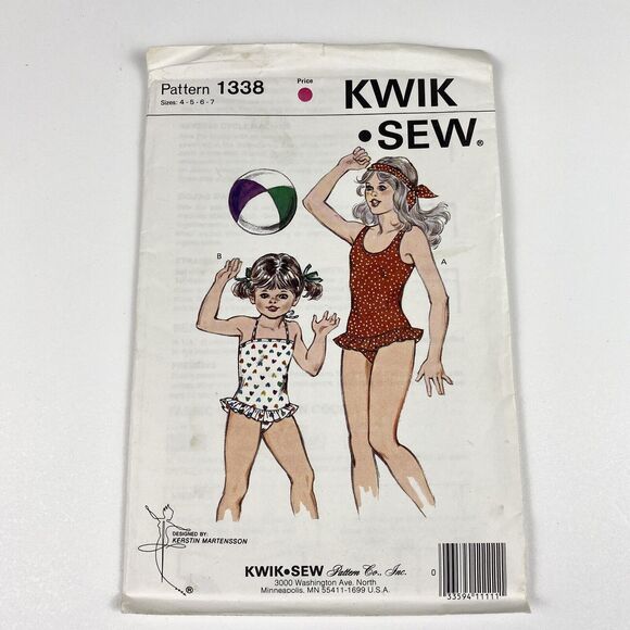VTG Kwik Sew 1338 Girls Swimsuit Sewing Patterns 2 Styles Ruffle Sz 4-7 SEALED - Picture 2 of 9